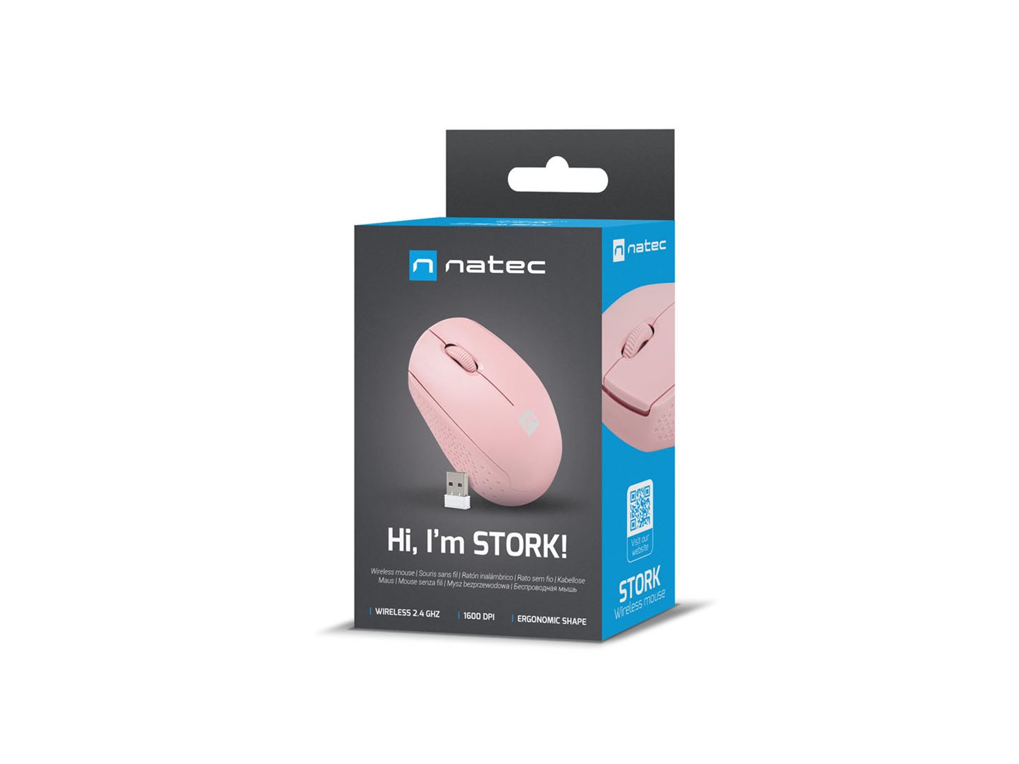 Bezdrátová kancelářská myš Natec STORK / 1600 DPI / Růžová