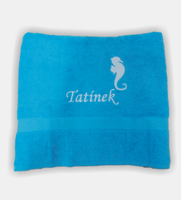 Ručník tyrkysový s výšivkou Tatínek (mořský koník)