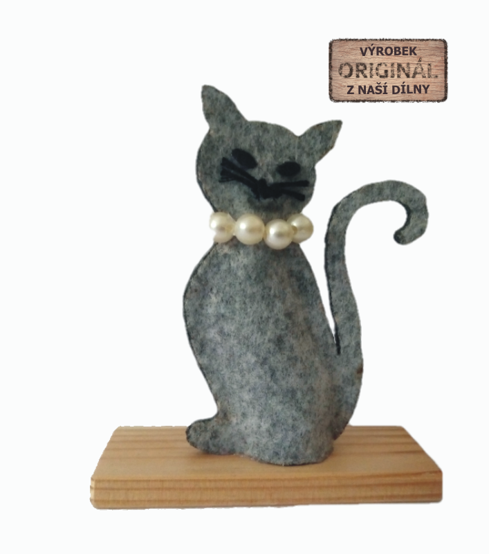 Kočka s korálky 10 cm šedá 
