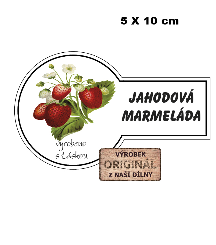 Samolepicí etiketa - Jahodová marmeláda 5 x 10 cm