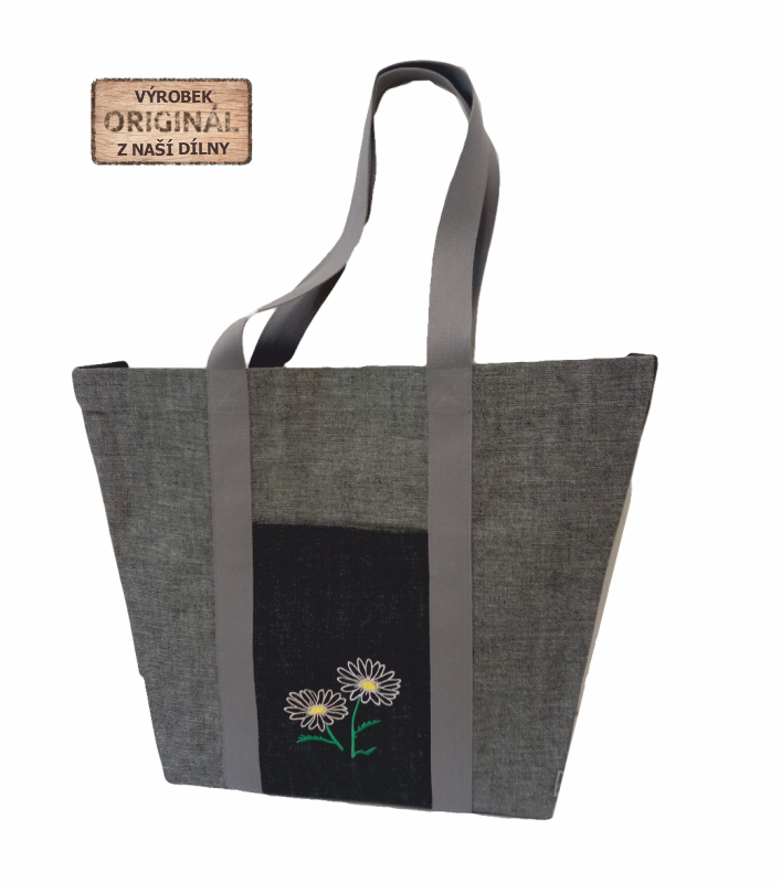 Taška Shopper bag - šedý s kytičkou popruh