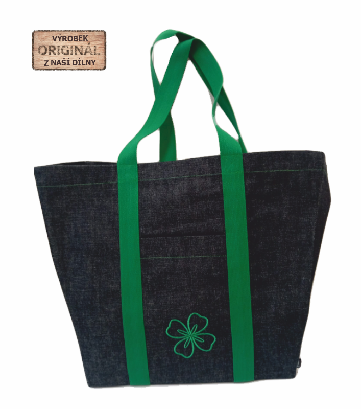 Taška Shopper bag - zelený s čtyřlístkem popruh