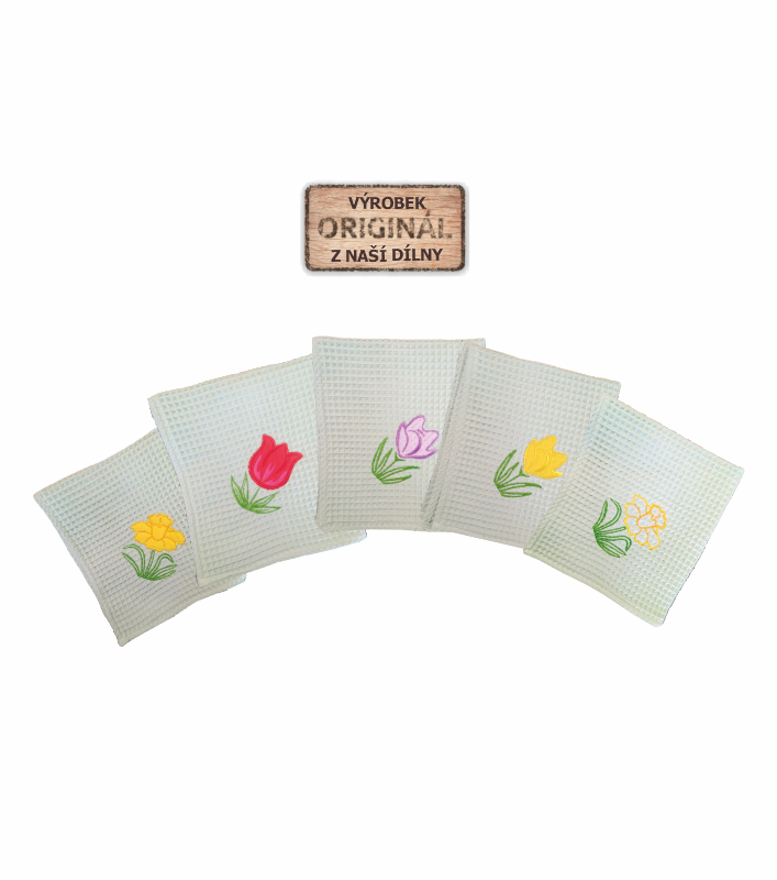 Kuchyňská utěrka vaflová zelená s aplikaci - krokus žlutý