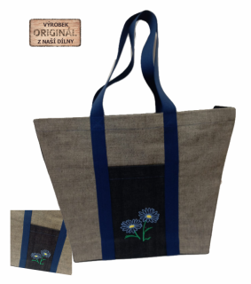 Taška Shopper bag - modrý s kytičkou popruh